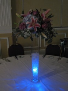 Tall Wedding Centerpiece Buffalo, NY Pilsner Vase Hydrangea, Lilies, Roses